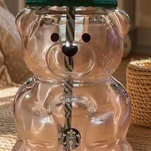 FREE SHIP Starbucks Clear Bear-Shaped Tumbler with Green Lid